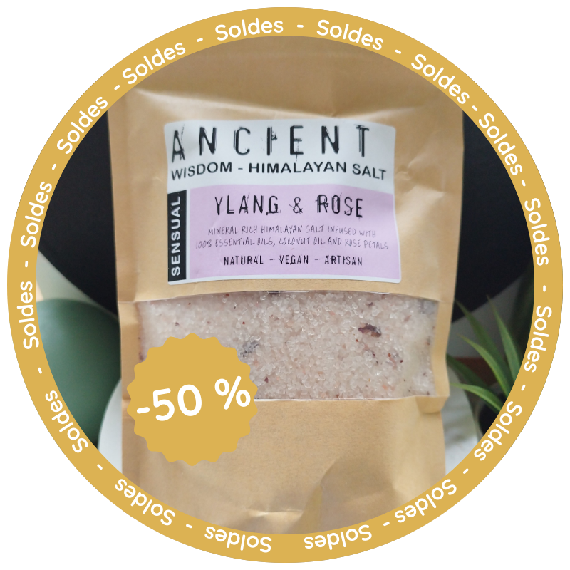 Sels de bain 500g - Ylang Ylang, Huile de Coco & Pétales de Rose - Sensuel 🌹✨