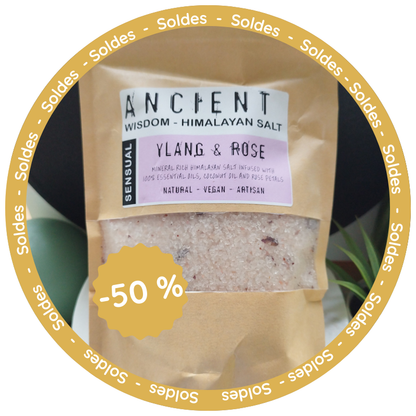 Sels de bain 500g - Ylang Ylang, Huile de Coco & Pétales de Rose - Sensuel 🌹✨