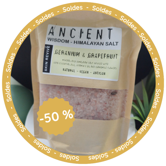 Sels de bain 500g - Géranium, Pamplemousse & Huile Vitamine E - Ravivant Peau 🍊✨